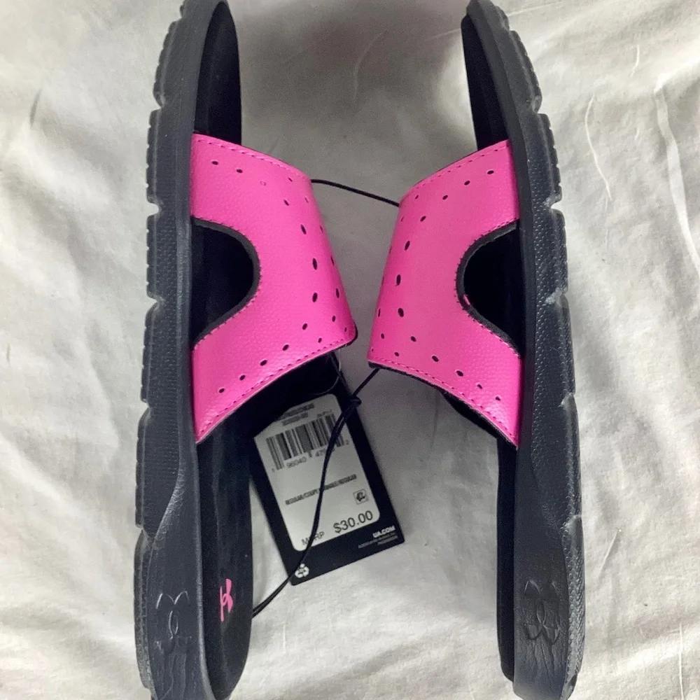 Under Armour. UA G Ignite Pro Sl Youth Slides Sandals Size 5Y Pink Black NEW